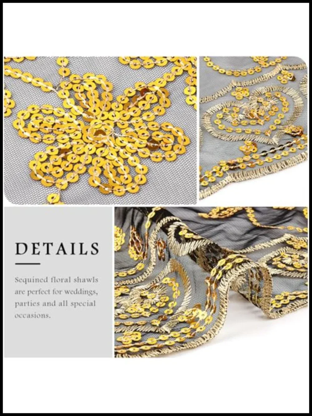 Sequin Floral Sheer Mesh Shawl Wrap for Evening Dresses Wedding Party
